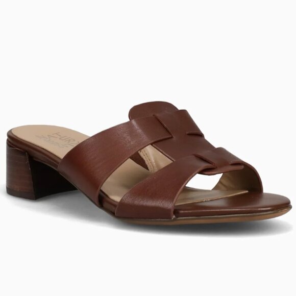 NATURALIZER JOEY LEATHER BLOCK HEEL SLIDE SANDALS - Picture 1 of 11